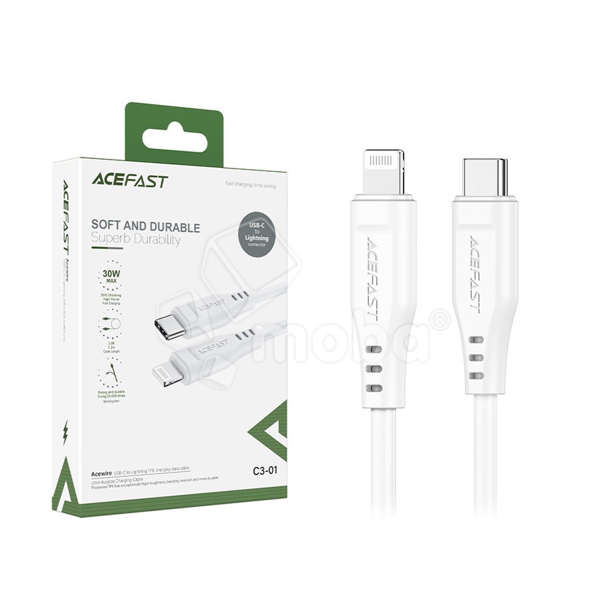 Кабель Type-C - Lightning Acefast C3-01 (3A, 30W, PD, MFI, 1.2 м) Белый