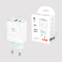 Сетевое зарядное устройство USB/Type-C BC C62 (18W, QC3.0, PD, 2 порта) Белый