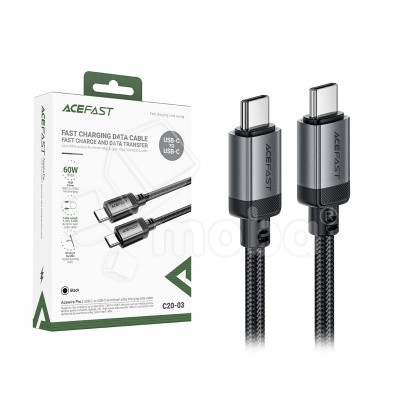 Кабель Type-C - Type-C Acefast C20-03 (3A, 60W, PD, оплетка нейлон, 1.2 м) Черный